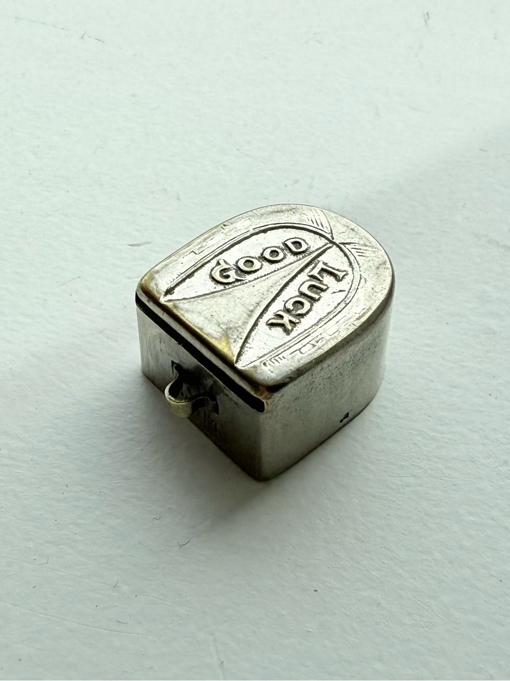 Vintage Good Luck Horseshoe Dime Keeper Silver Tone Vesta Pendant